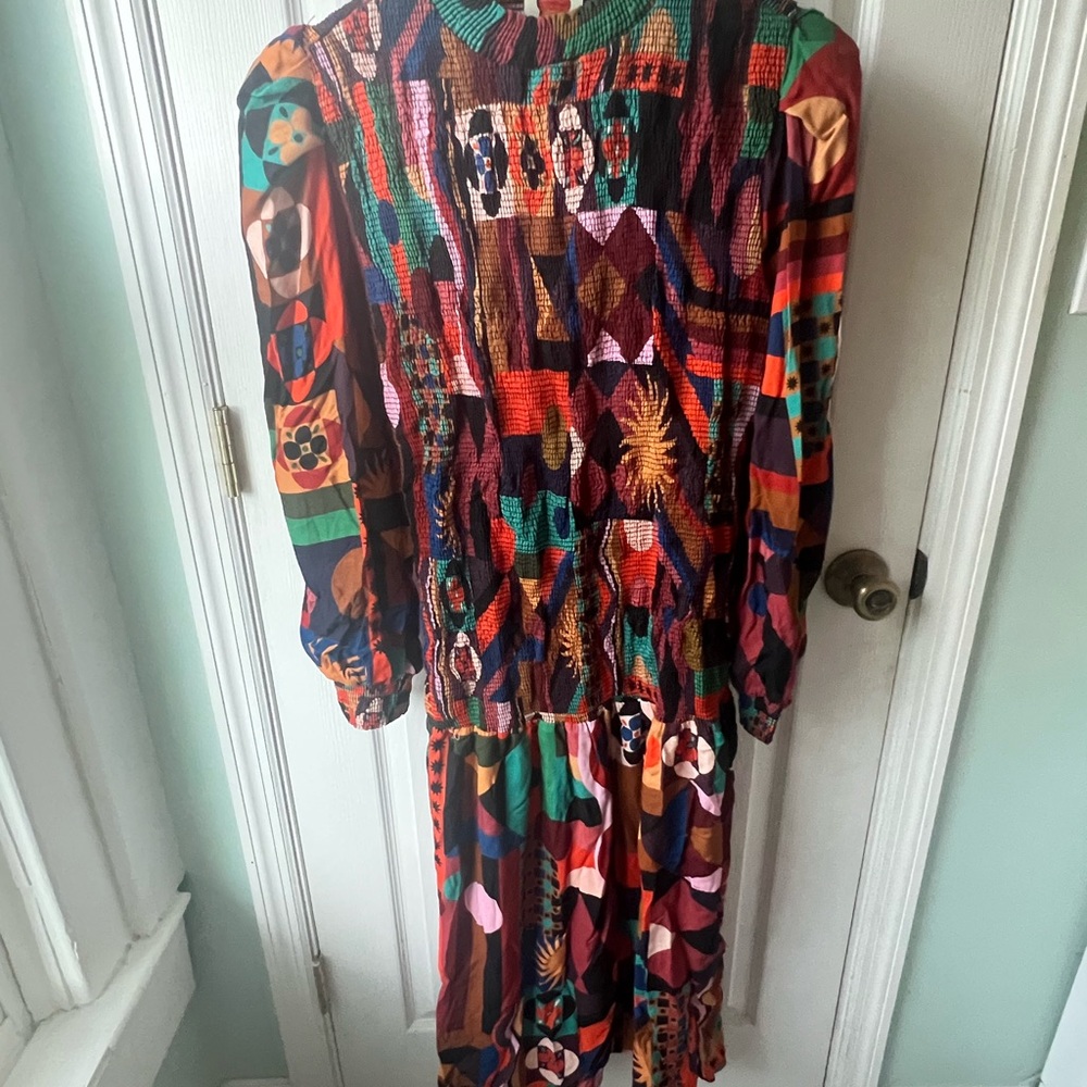 FARM Rio Red and Orange Long Sleeve Sundress